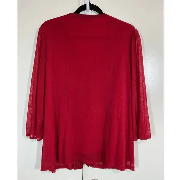 APT. 9 Woman Red Polka Dot Ruffled 3/4 Sleeve Button front V-Neck Blouse Size 1X - Picture 7 of 10
